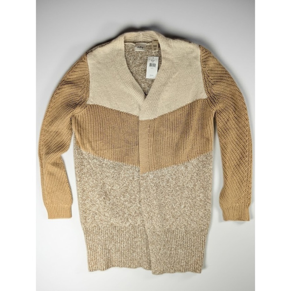 Daytrip Women's Pieced Colorblock Long Cardigan Sweater Khaki Tan Cream Small